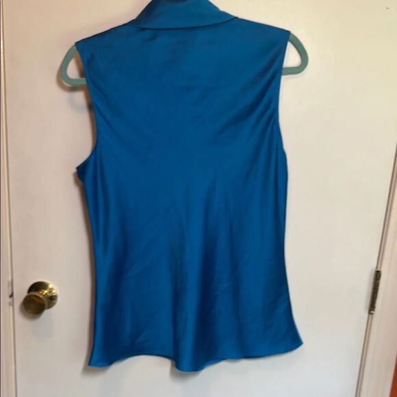Tahari Blue Tie Front Blouse - Picture 3 of 6